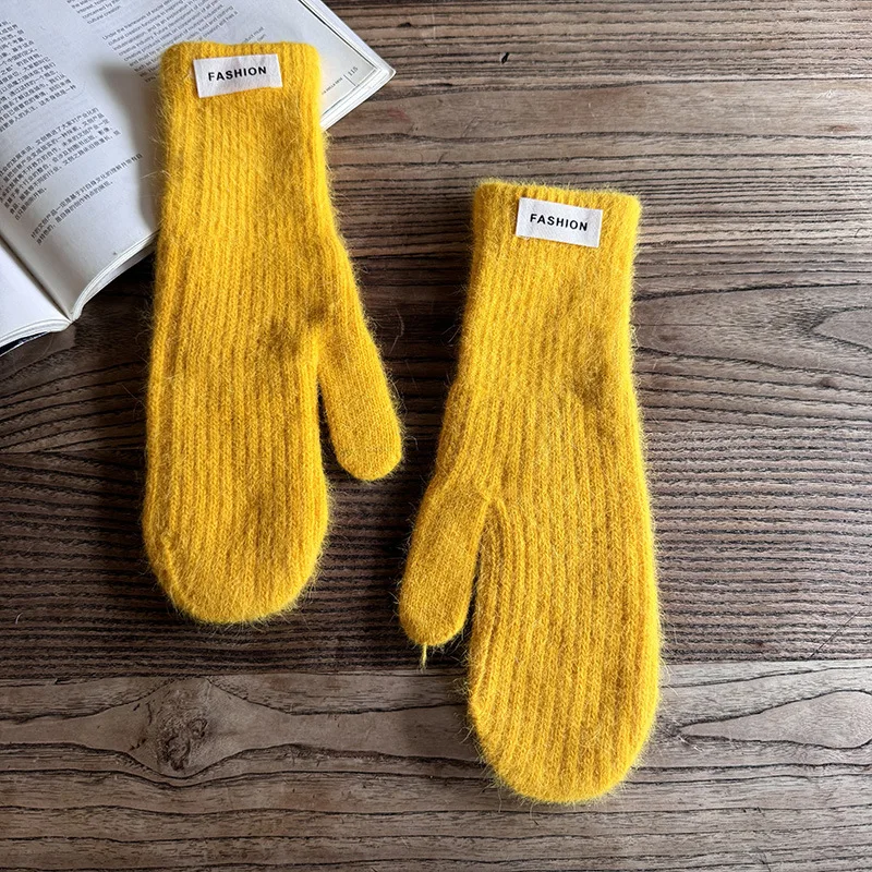 27cm Women Winter Keep Warm Fashion Elegant Solid Simple Style Gloves Elasticity Windproof Soft Knitted Yarn Mittens