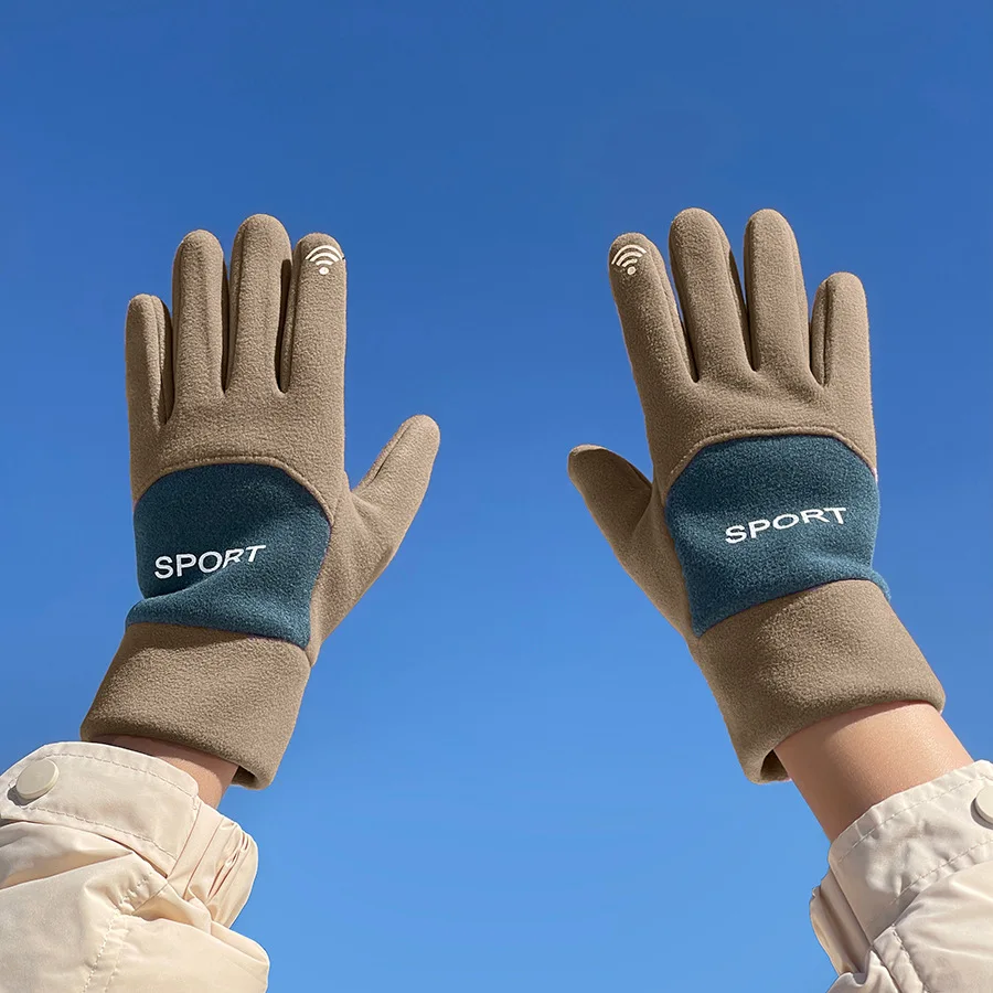 Women Winter Keep Warm Touch Screen Fleece Fashion Outdoor Sports Gloves Solid Simple Style Thickened Antiskid Drive Riding