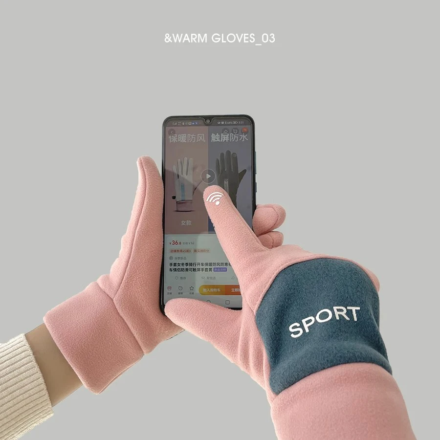 Women Winter Keep Warm Touch Screen Fleece Fashion Outdoor Sports Gloves Solid Simple Style Thickened Antiskid Drive Riding