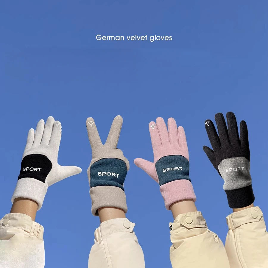 Women Winter Keep Warm Touch Screen Fleece Fashion Outdoor Sports Gloves Solid Simple Style Thickened Antiskid Drive Riding