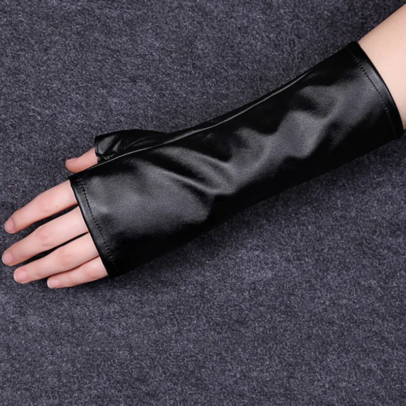 Fashion Female Short Thin Half Finger PU leather Gloves For Sports Outdoor Driving Half Finger Nightclub Punk Pole Dance Mittens