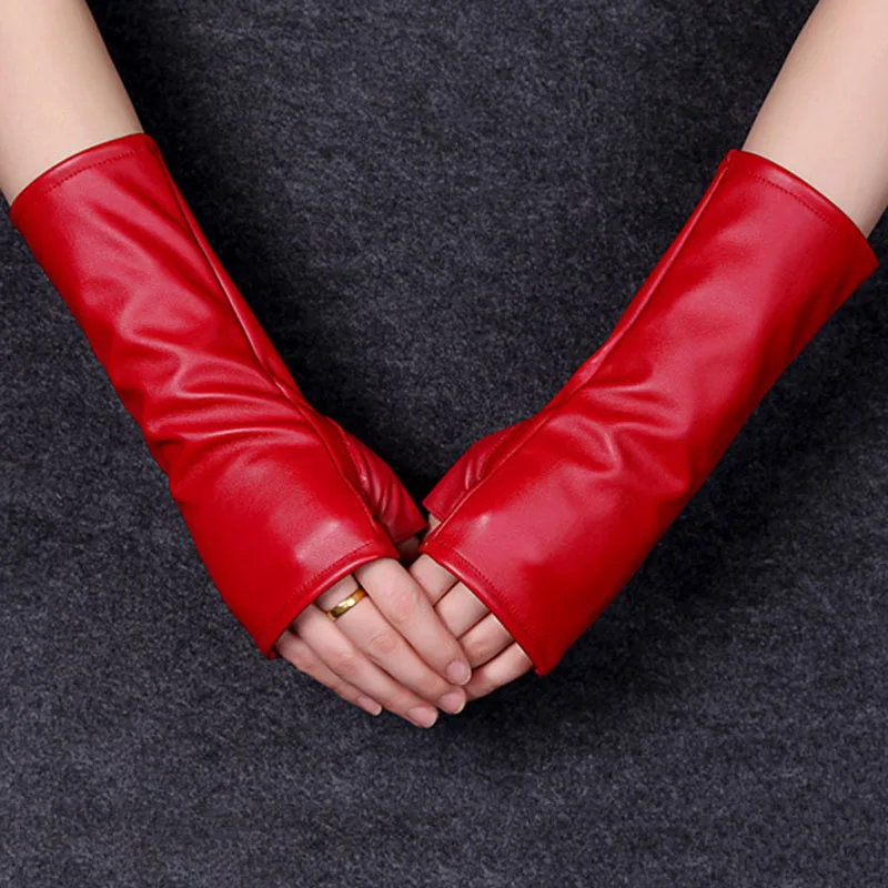 Fashion Female Short Thin Half Finger PU leather Gloves For Sports Outdoor Driving Half Finger Nightclub Punk Pole Dance Mittens