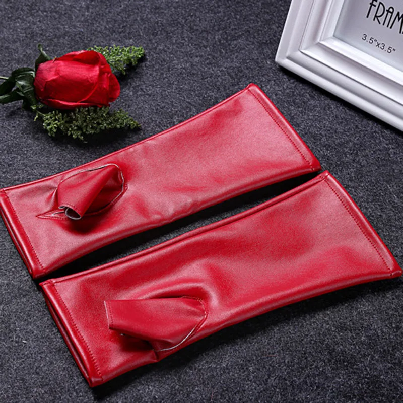 Fashion Female Short Thin Half Finger PU leather Gloves For Sports Outdoor Driving Half Finger Nightclub Punk Pole Dance Mittens