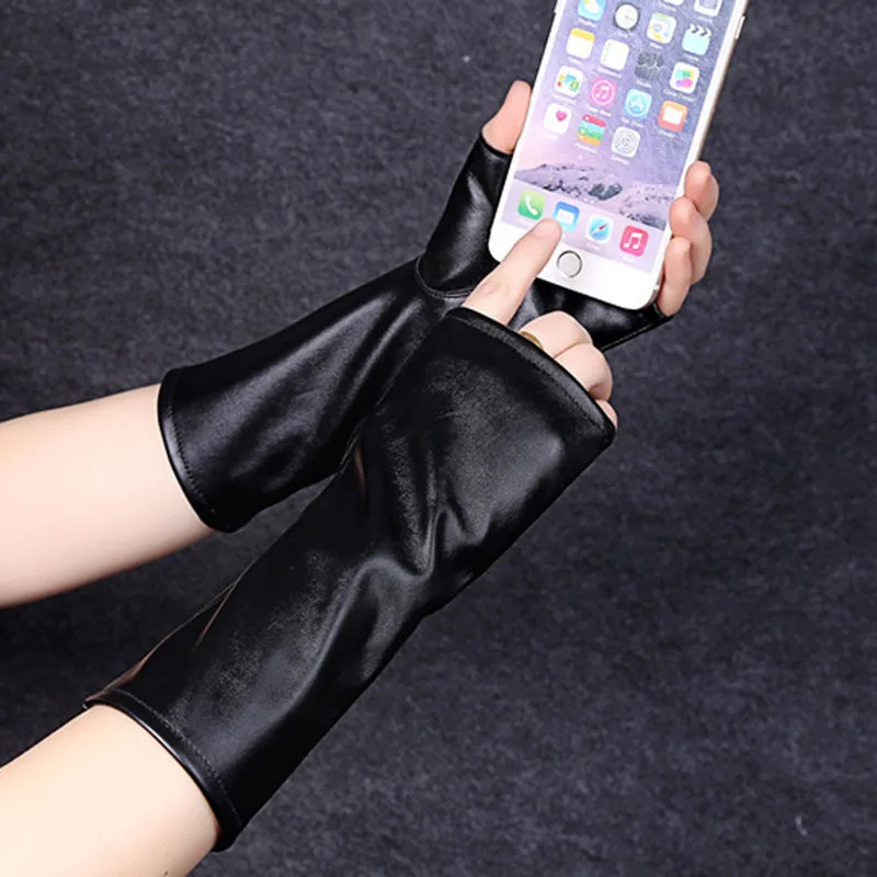 Fashion Female Short Thin Half Finger PU leather Gloves For Sports Outdoor Driving Half Finger Nightclub Punk Pole Dance Mittens