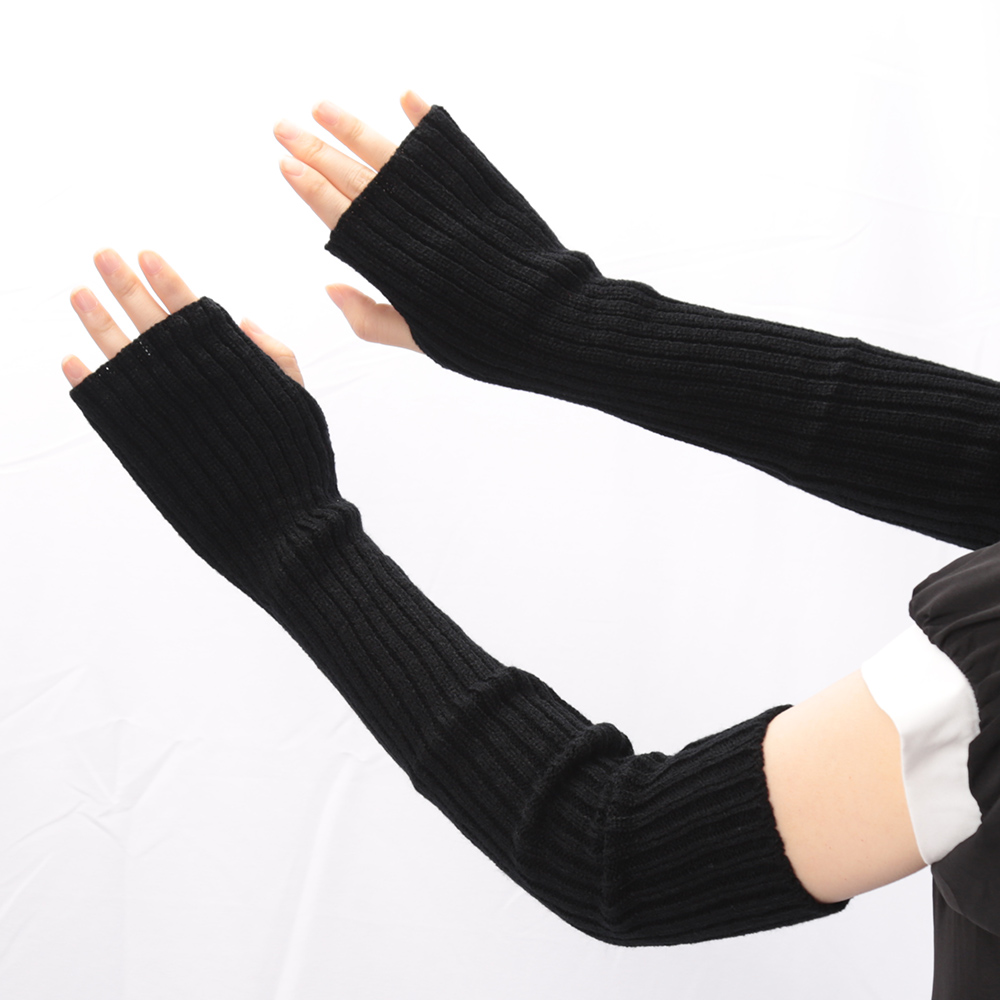 2024 New 52cm Women Knit Arm Sleeves Japanese White Black Goth Kawaii Long Fingerless Gloves for Girls Harajuku Accessories