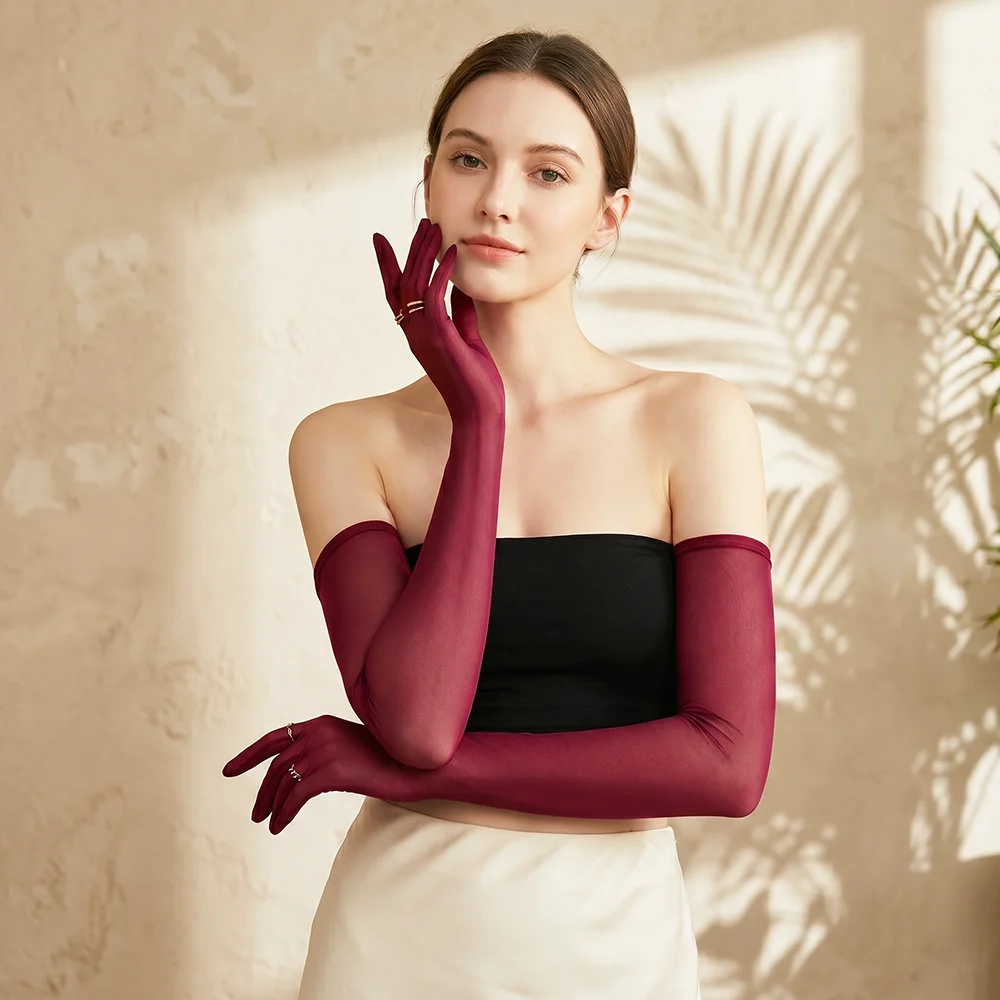 Summer Sun Protection High Elasticity Transparent Tight Lace Long Gloves Man Women Sexy Thin soft Cosplay Nightclub Party