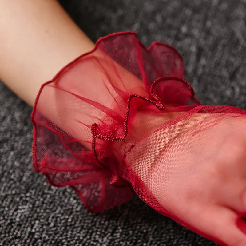 Women Short Tulle Gloves Sexy Lace Mittens Tulle Full Finger Gloves Lady Driving Glove Transparent Mittens Wedding Bridal Gloves