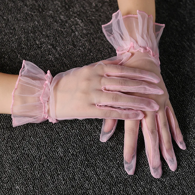 Women Short Tulle Gloves Sexy Lace Mittens Tulle Full Finger Gloves Lady Driving Glove Transparent Mittens Wedding Bridal Gloves