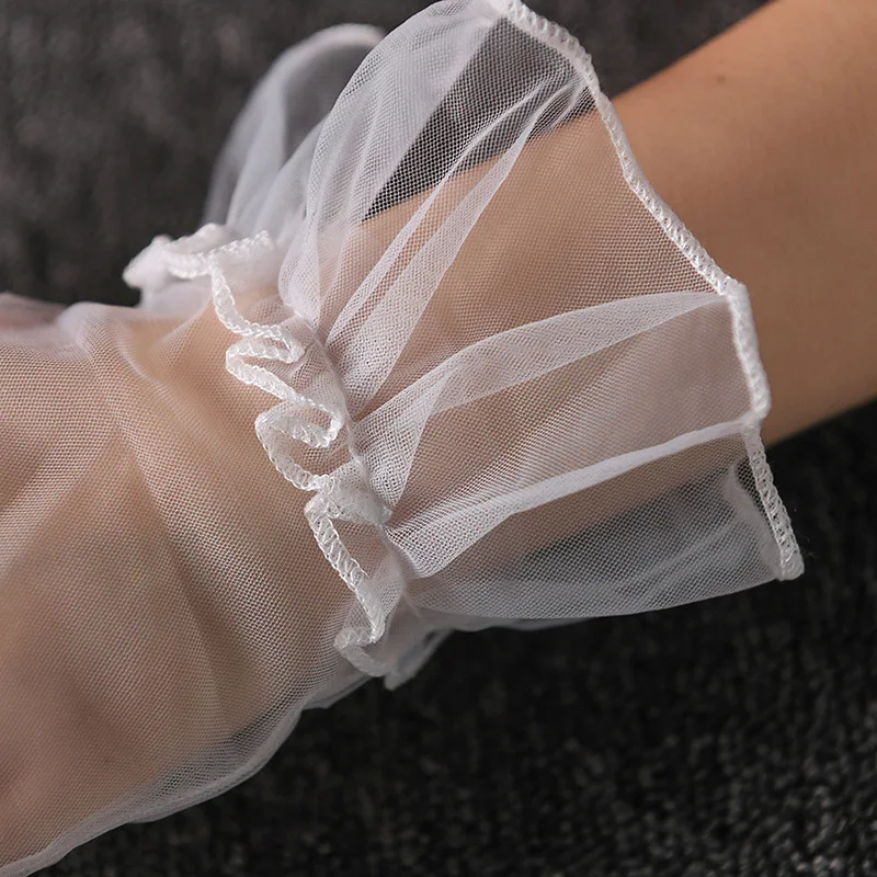 Women Short Tulle Gloves Sexy Lace Mittens Tulle Full Finger Gloves Lady Driving Glove Transparent Mittens Wedding Bridal Gloves