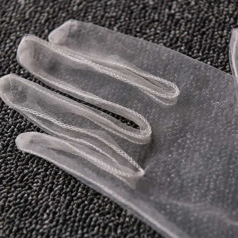 Women Short Tulle Gloves Sexy Lace Mittens Tulle Full Finger Gloves Lady Driving Glove Transparent Mittens Wedding Bridal Gloves