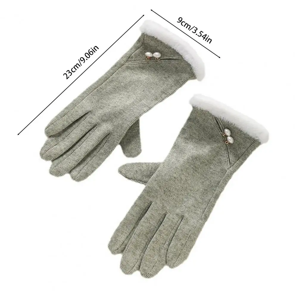 Faux Pearl Gloves Winter Gloves for Women Touch Screen Windproof Thermal Knitted Gloves with Fluffy Fur Trim Warm Weather