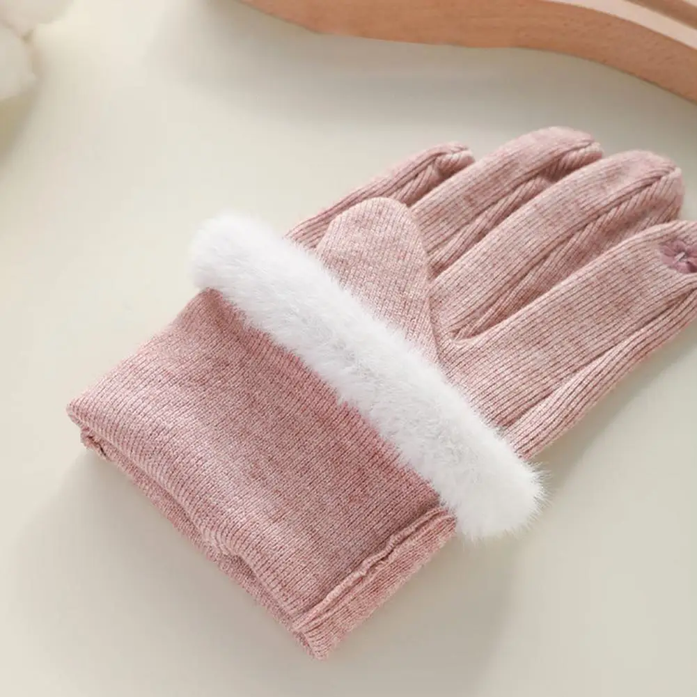 Faux Pearl Gloves Winter Gloves for Women Touch Screen Windproof Thermal Knitted Gloves with Fluffy Fur Trim Warm Weather