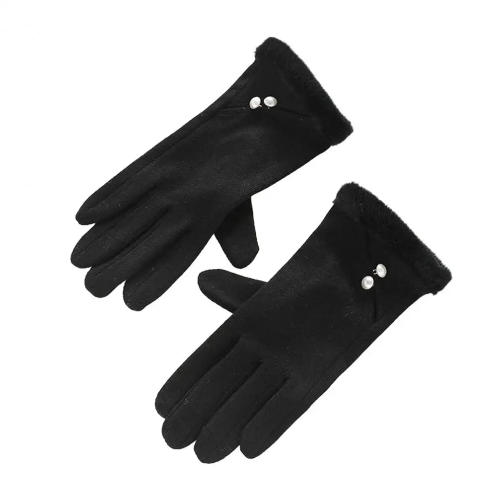 Faux Pearl Gloves Winter Gloves for Women Touch Screen Windproof Thermal Knitted Gloves with Fluffy Fur Trim Warm Weather