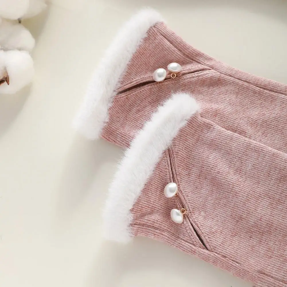 Faux Pearl Gloves Winter Gloves for Women Touch Screen Windproof Thermal Knitted Gloves with Fluffy Fur Trim Warm Weather