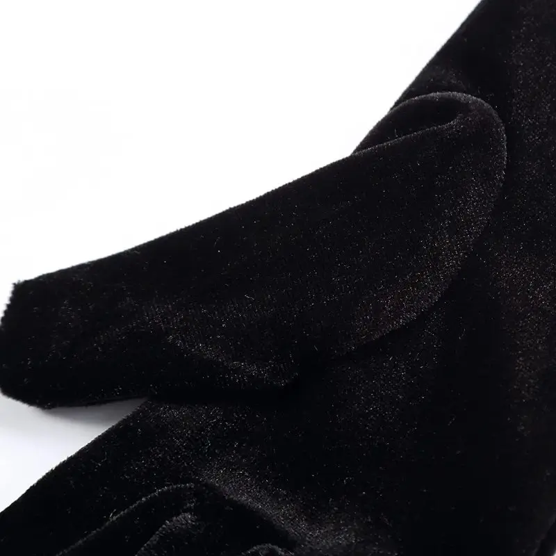 White Sapphire Blue 53CM Women Golden Velvet Long Autumn Winter Warm Evening Dress Etiquette Gloves Retro Banquet Elasticity