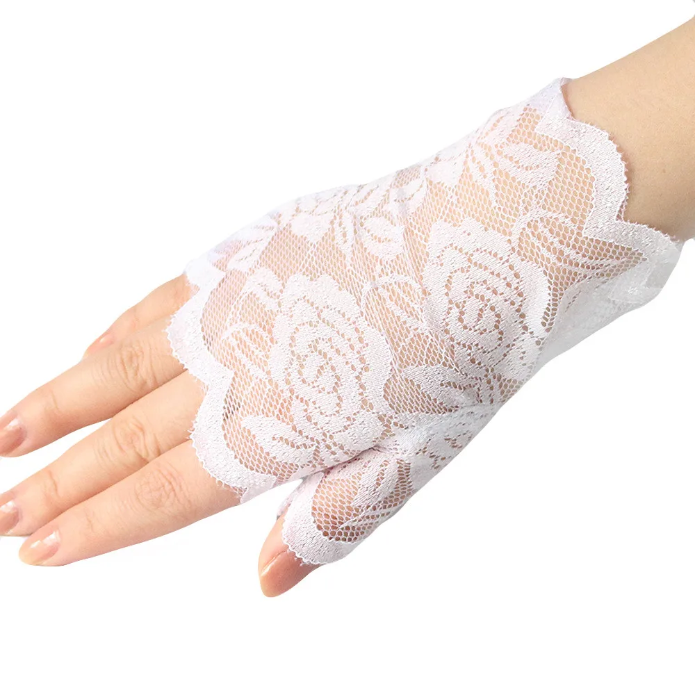 Hot Short Lace Gloves Ladies Adult Vintage Fingerless Black White Night Club Party Short Gloves Hollow Out Sun Protection Mitten