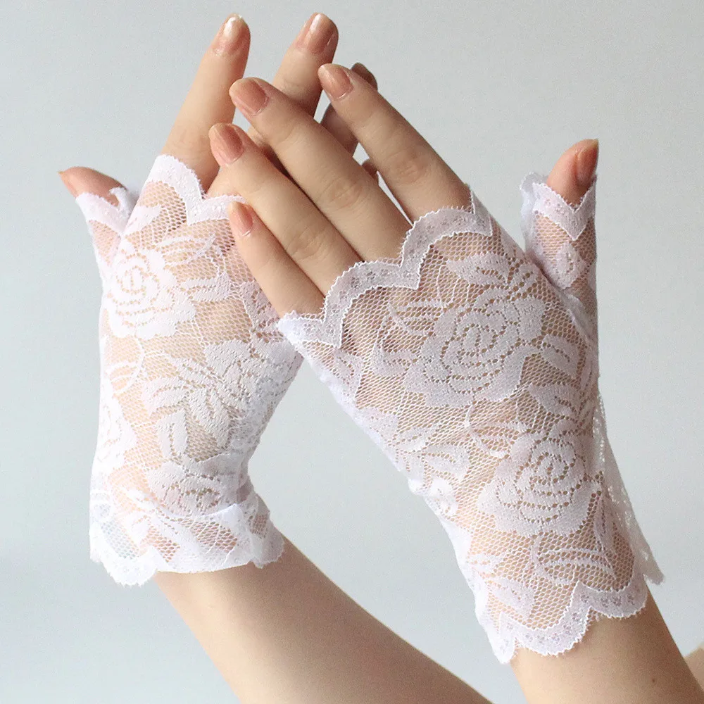Hot Short Lace Gloves Ladies Adult Vintage Fingerless Black White Night Club Party Short Gloves Hollow Out Sun Protection Mitten