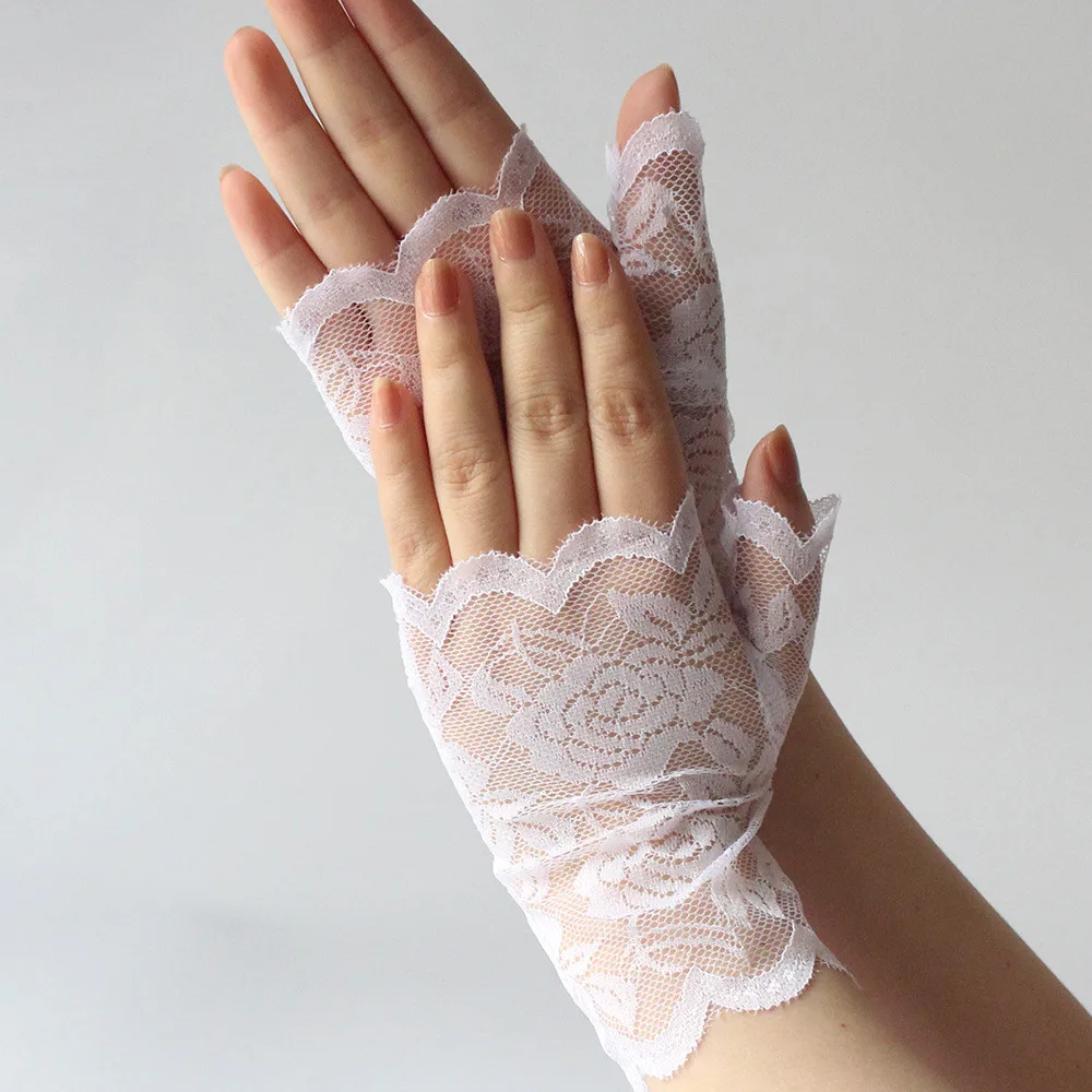 Hot Short Lace Gloves Ladies Adult Vintage Fingerless Black White Night Club Party Short Gloves Hollow Out Sun Protection Mitten