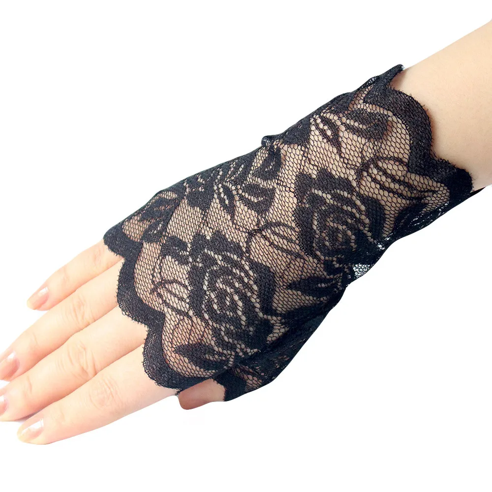 Hot Short Lace Gloves Ladies Adult Vintage Fingerless Black White Night Club Party Short Gloves Hollow Out Sun Protection Mitten