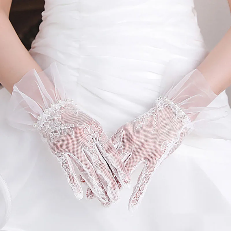 Bride Wedding Japanese Soft Girl Black White Lace Gloves Gothic Lolita Mesh Bow Flower Sweet Wristband Maid Cosplay Accessory
