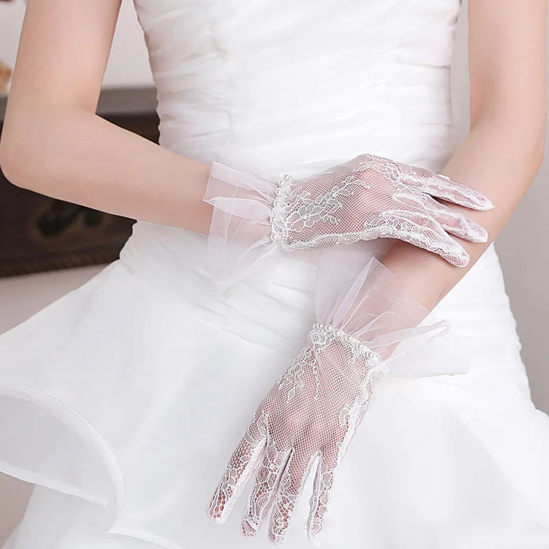 Bride Wedding Japanese Soft Girl Black White Lace Gloves Gothic Lolita Mesh Bow Flower Sweet Wristband Maid Cosplay Accessory