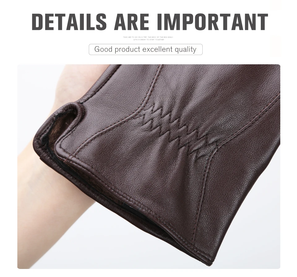 Men's Sheepskin Gloves Winter Warm Plus Velvet Short Thin Driving Color Leather Gloves New High-End Winter Gloves for Men -8025Y