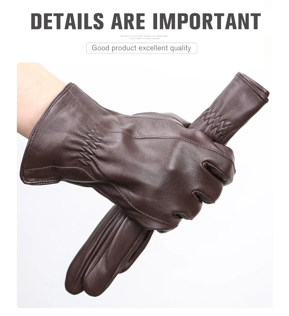 Men's Sheepskin Gloves Winter Warm Plus Velvet Short Thin Driving Color Leather Gloves New High-End Winter Gloves for Men -8025Y
