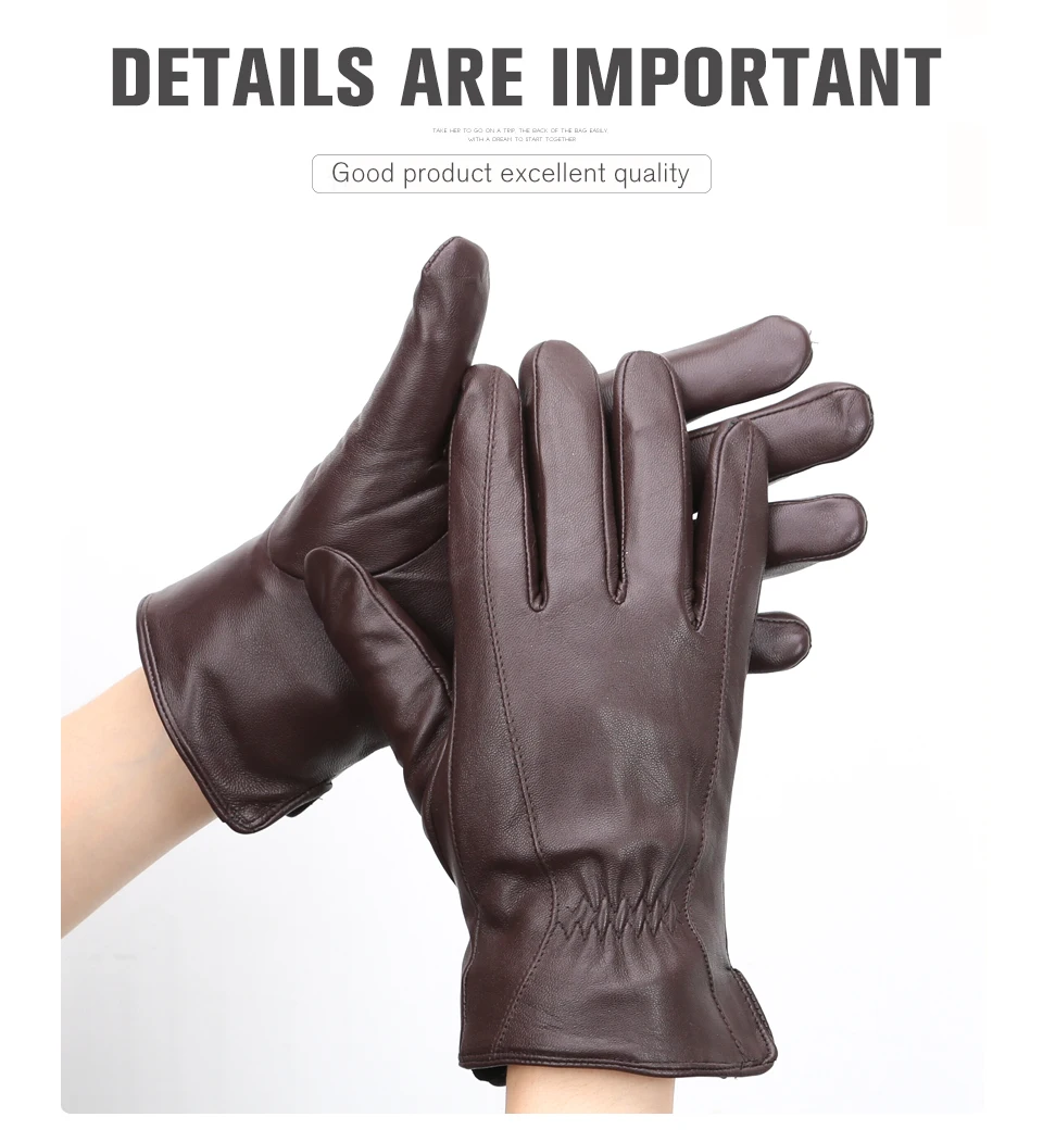 Men's Sheepskin Gloves Winter Warm Plus Velvet Short Thin Driving Color Leather Gloves New High-End Winter Gloves for Men -8025Y
