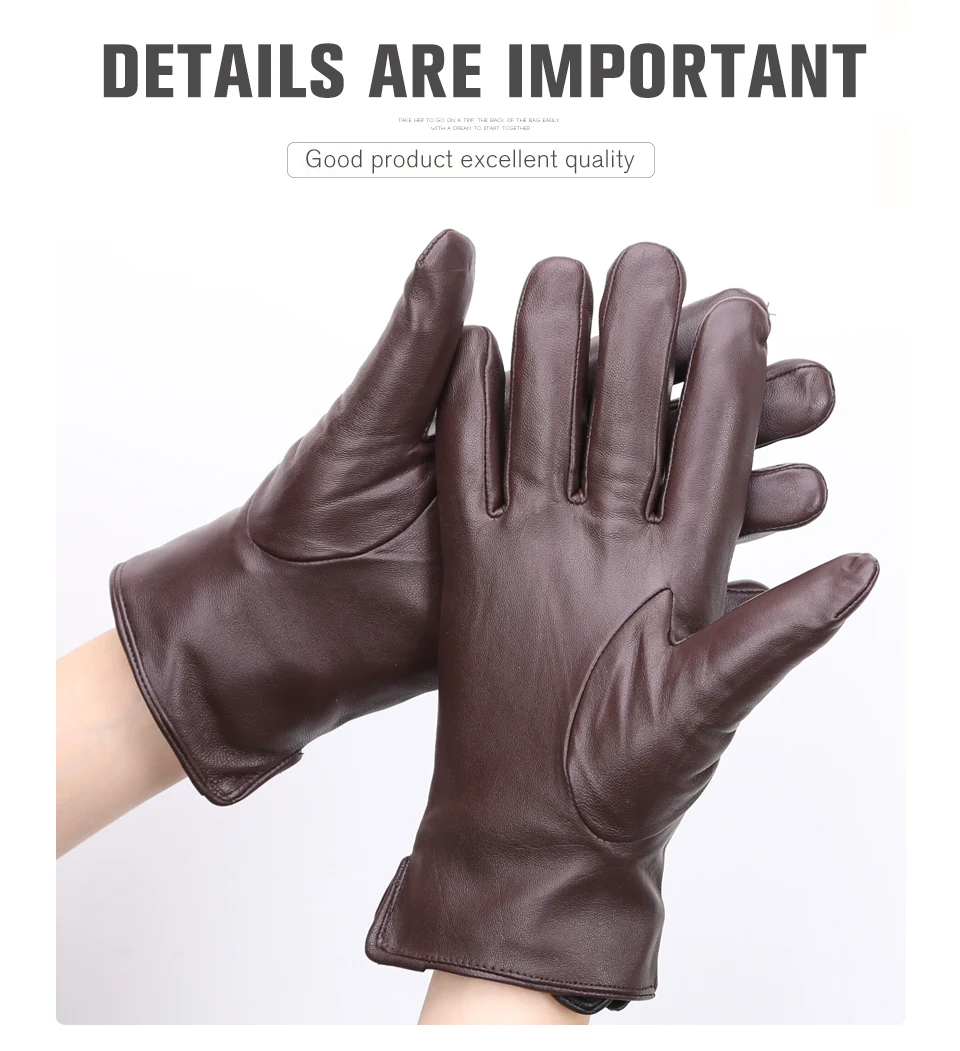 Men's Sheepskin Gloves Winter Warm Plus Velvet Short Thin Driving Color Leather Gloves New High-End Winter Gloves for Men -8025Y