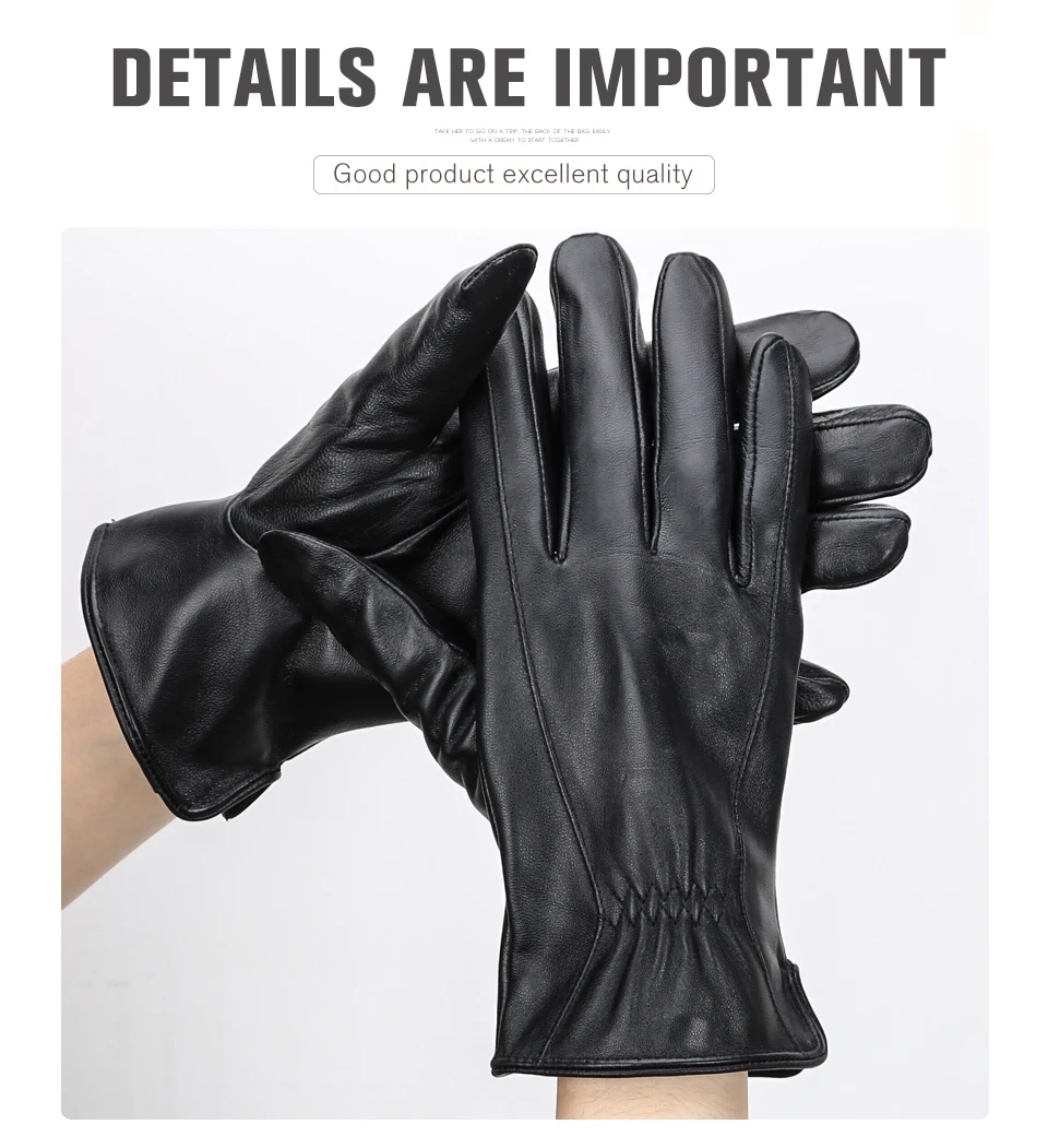 Men's Sheepskin Gloves Winter Warm Plus Velvet Short Thin Driving Color Leather Gloves New High-End Winter Gloves for Men -8025Y