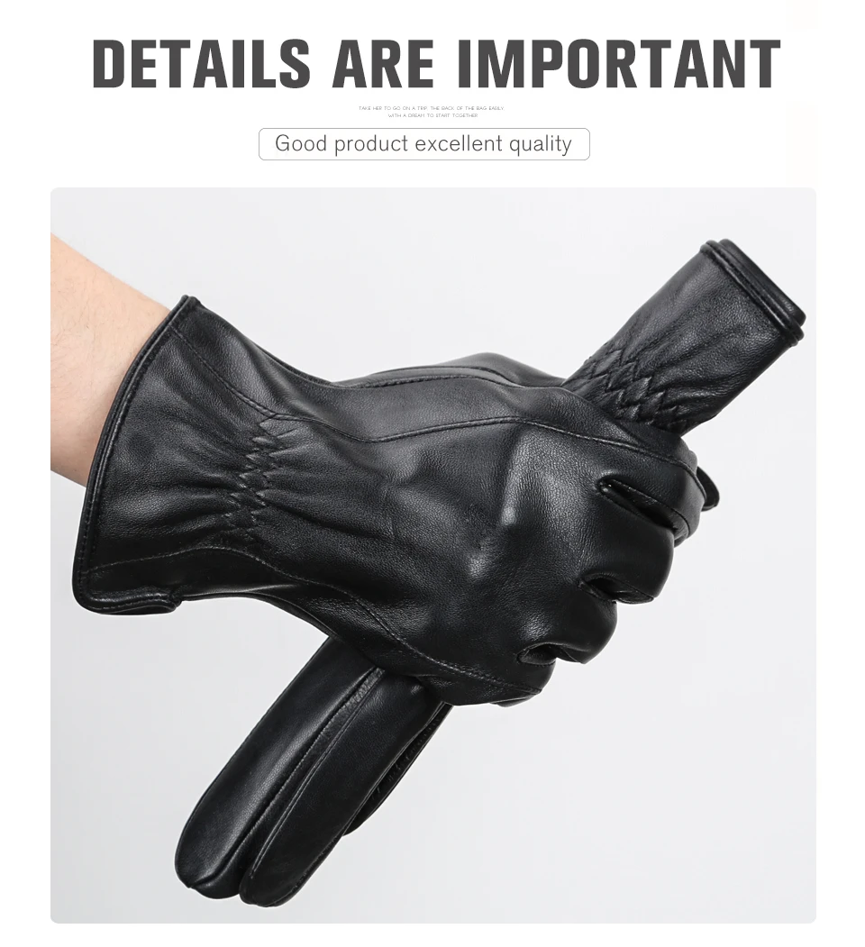 Men's Sheepskin Gloves Winter Warm Plus Velvet Short Thin Driving Color Leather Gloves New High-End Winter Gloves for Men -8025Y