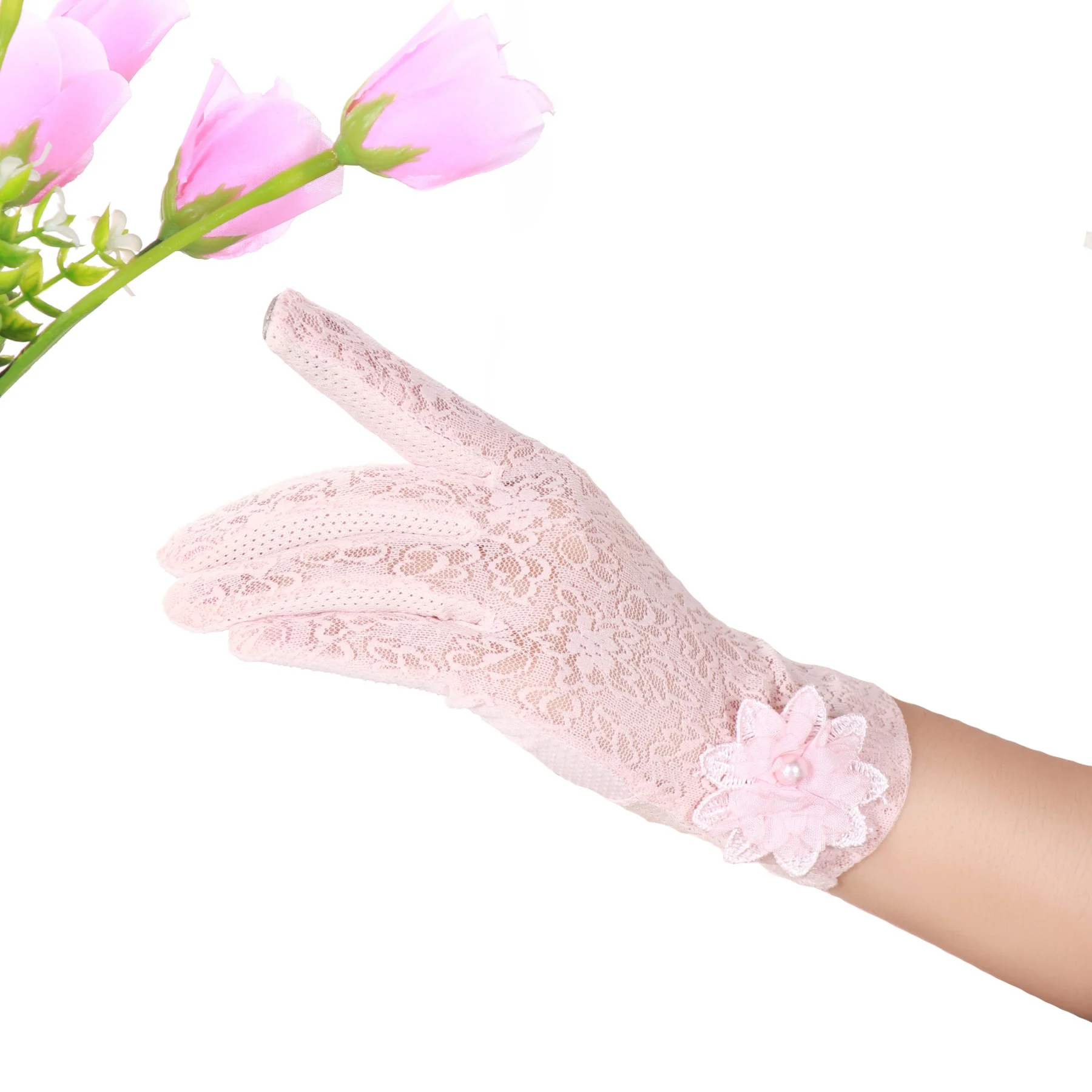Rimiut Fashion Lace Flower Women Gloves Breathable Wedding or Driving Decor Gloves for Women Female Waiter Gloves Touch Screen