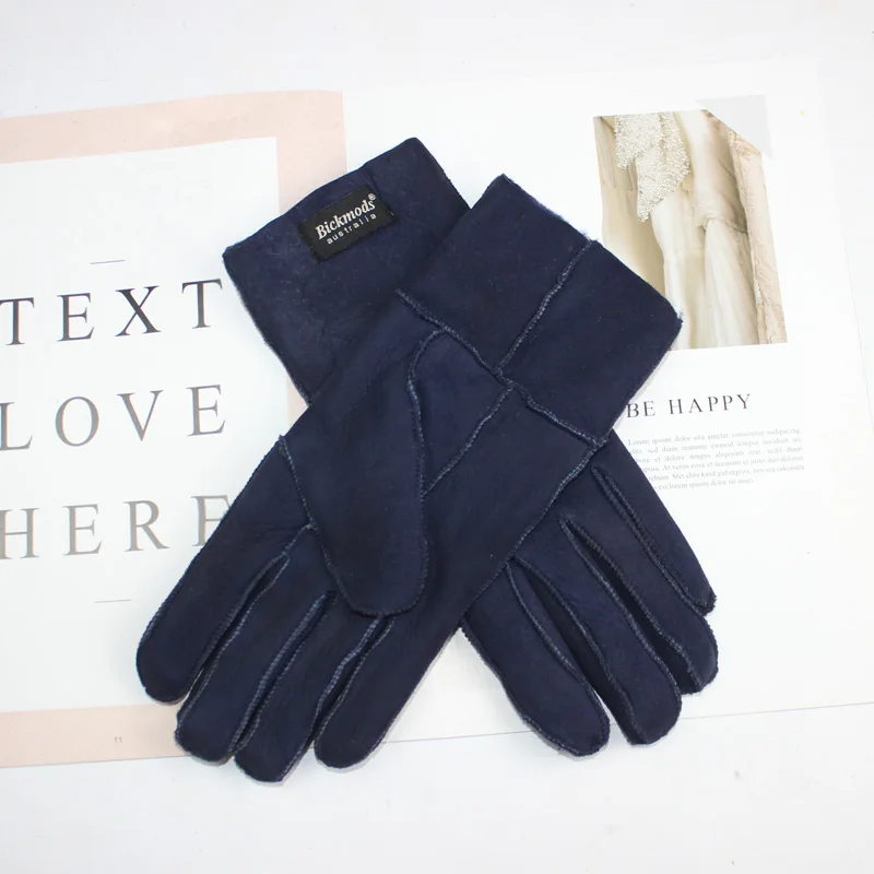 New Women's Fur All-in-One Sheepskin Gloves Leather Color Warm Winter Wool Lining Wind and Cold Gloves