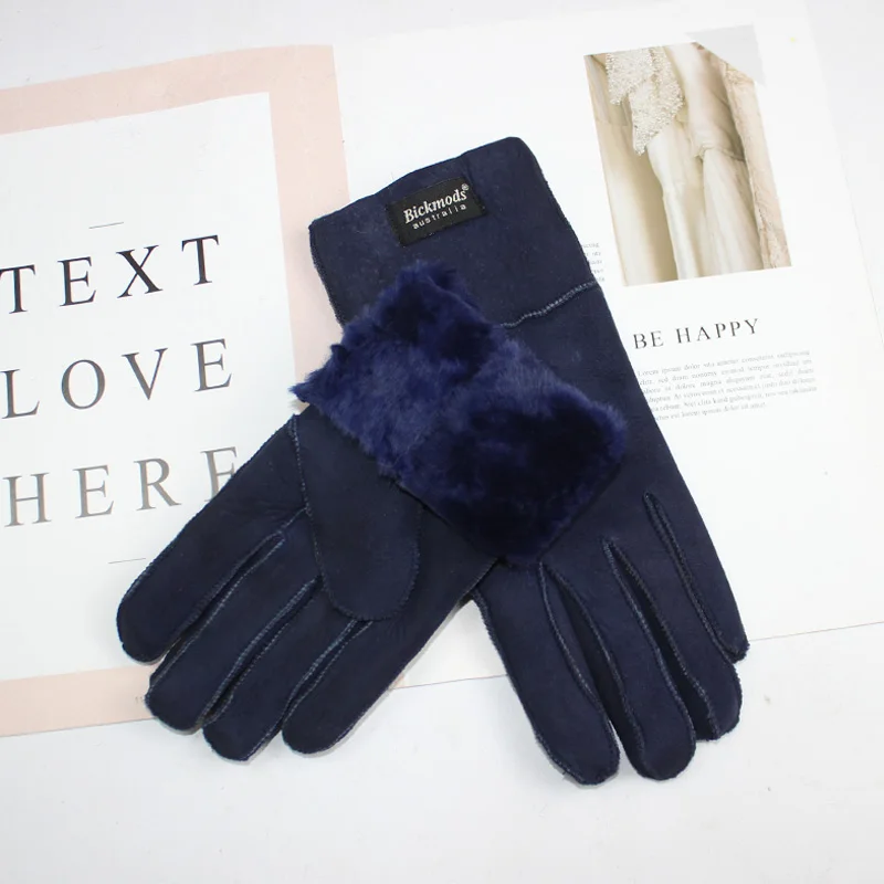 New Women's Fur All-in-One Sheepskin Gloves Leather Color Warm Winter Wool Lining Wind and Cold Gloves
