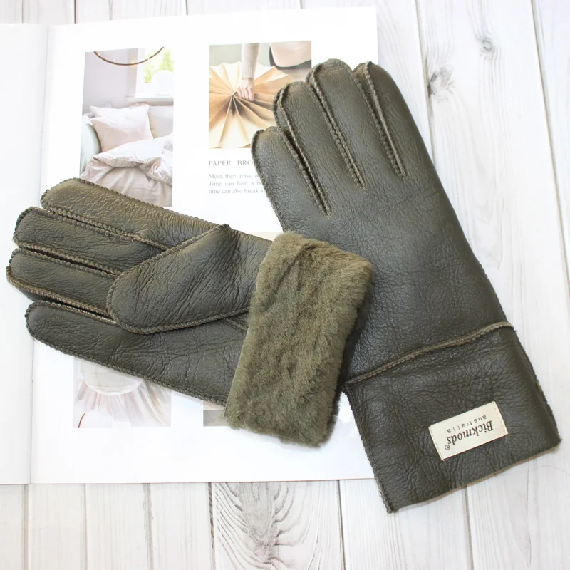 New Women's Fur All-in-One Sheepskin Gloves Leather Color Warm Winter Wool Lining Wind and Cold Gloves