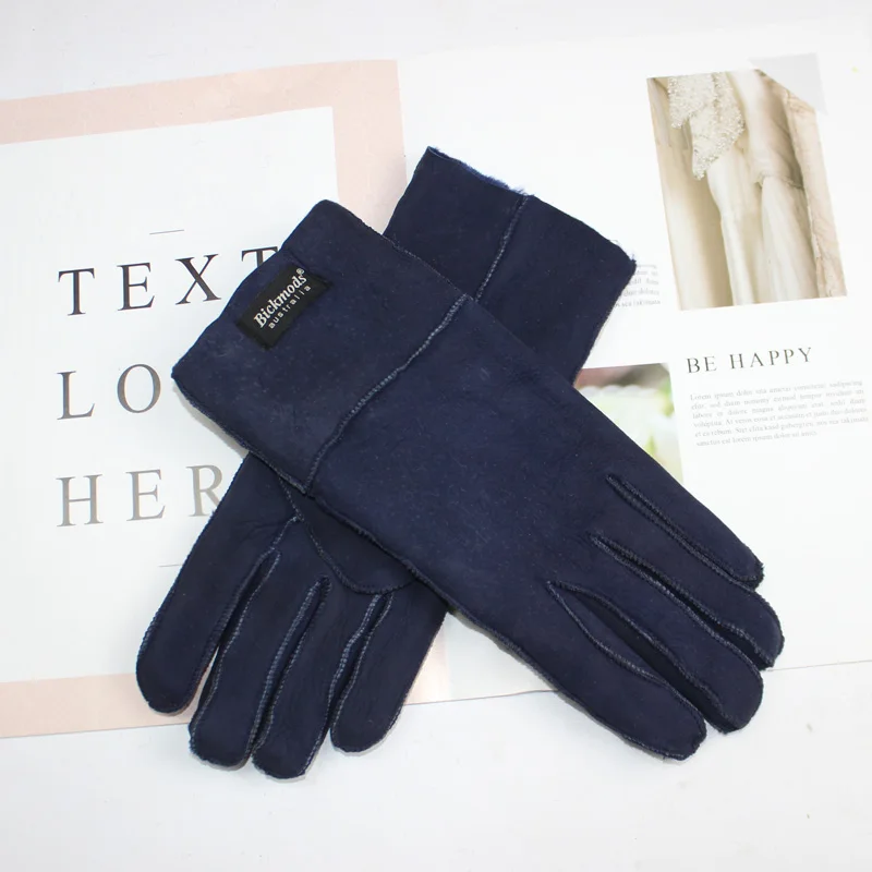 New Women's Fur All-in-One Sheepskin Gloves Leather Color Warm Winter Wool Lining Wind and Cold Gloves