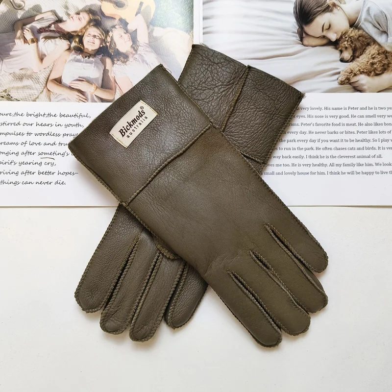 New Women's Fur All-in-One Sheepskin Gloves Leather Color Warm Winter Wool Lining Wind and Cold Gloves
