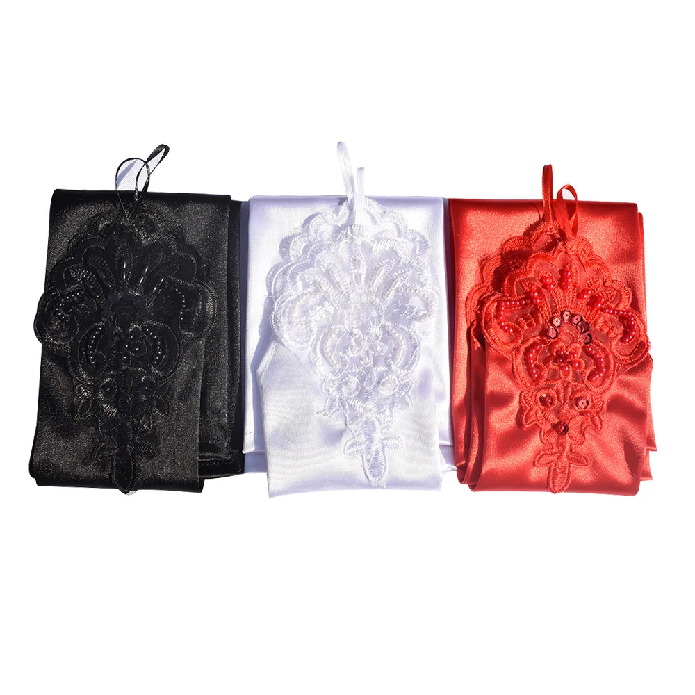 Women Vintage Black Hook Finger 48cm Long Gloves Sexy Fingerless Lace Sequins Satin Party Gloves Wedding Costume Accessories
