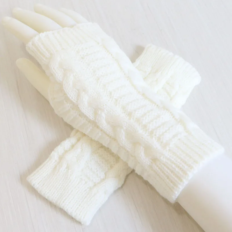 Women Stylish Hand Warmer Winter Gloves Arm Crochet Knitting Faux Wool Mitten Warm Fingerless Glove Twist Pattern Women Gloves