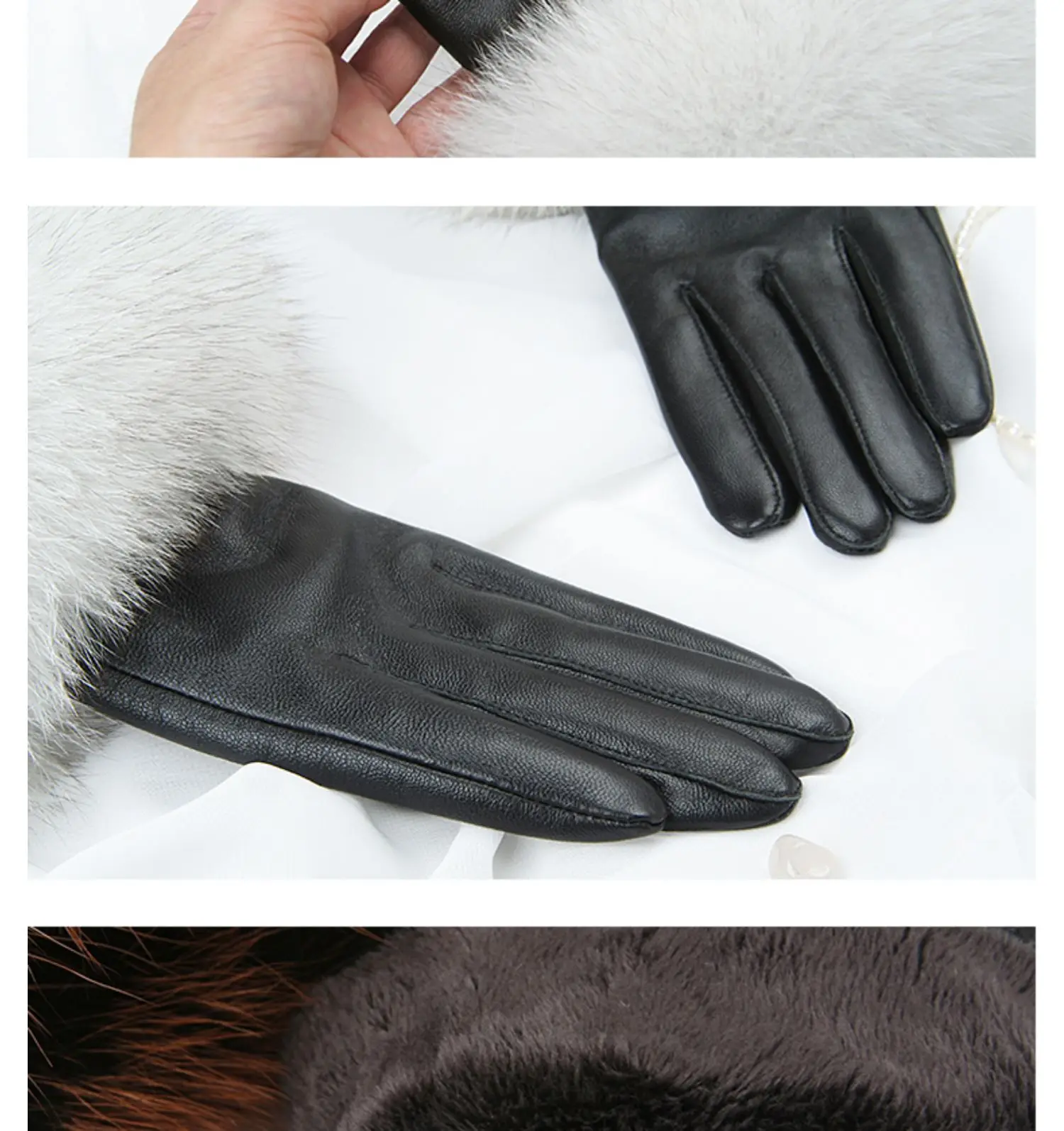 Sheepskin Natural Fox Fur Trimming Gloves Women's Genuine Leather Wrist Warmer Glove Winter Warm Fashion Mittens Fleece Lining