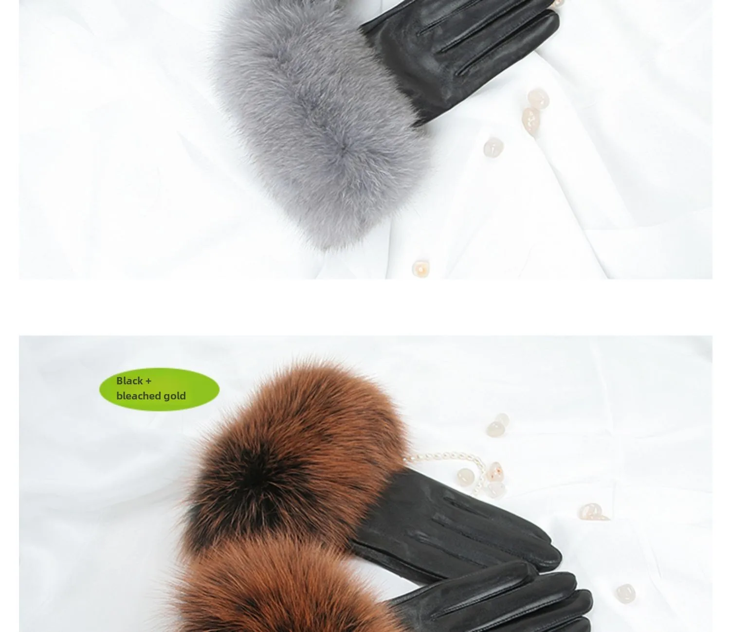 Sheepskin Natural Fox Fur Trimming Gloves Women's Genuine Leather Wrist Warmer Glove Winter Warm Fashion Mittens Fleece Lining