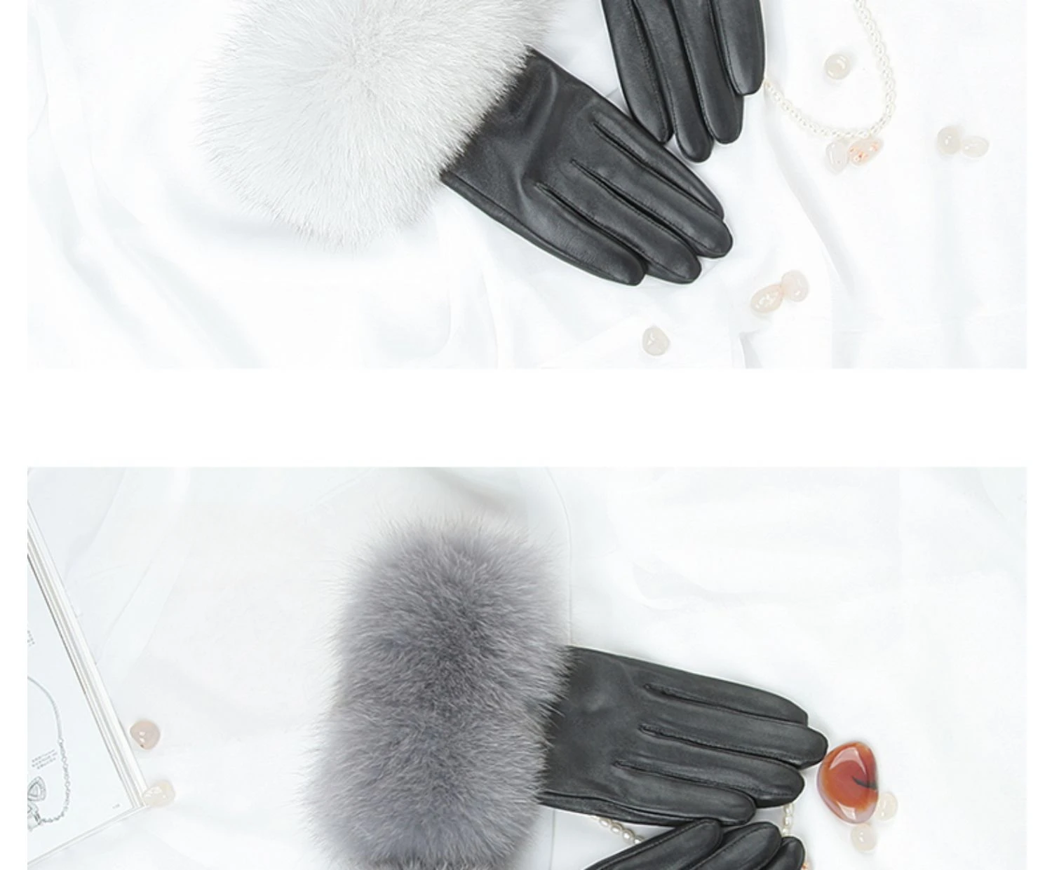 Sheepskin Natural Fox Fur Trimming Gloves Women's Genuine Leather Wrist Warmer Glove Winter Warm Fashion Mittens Fleece Lining