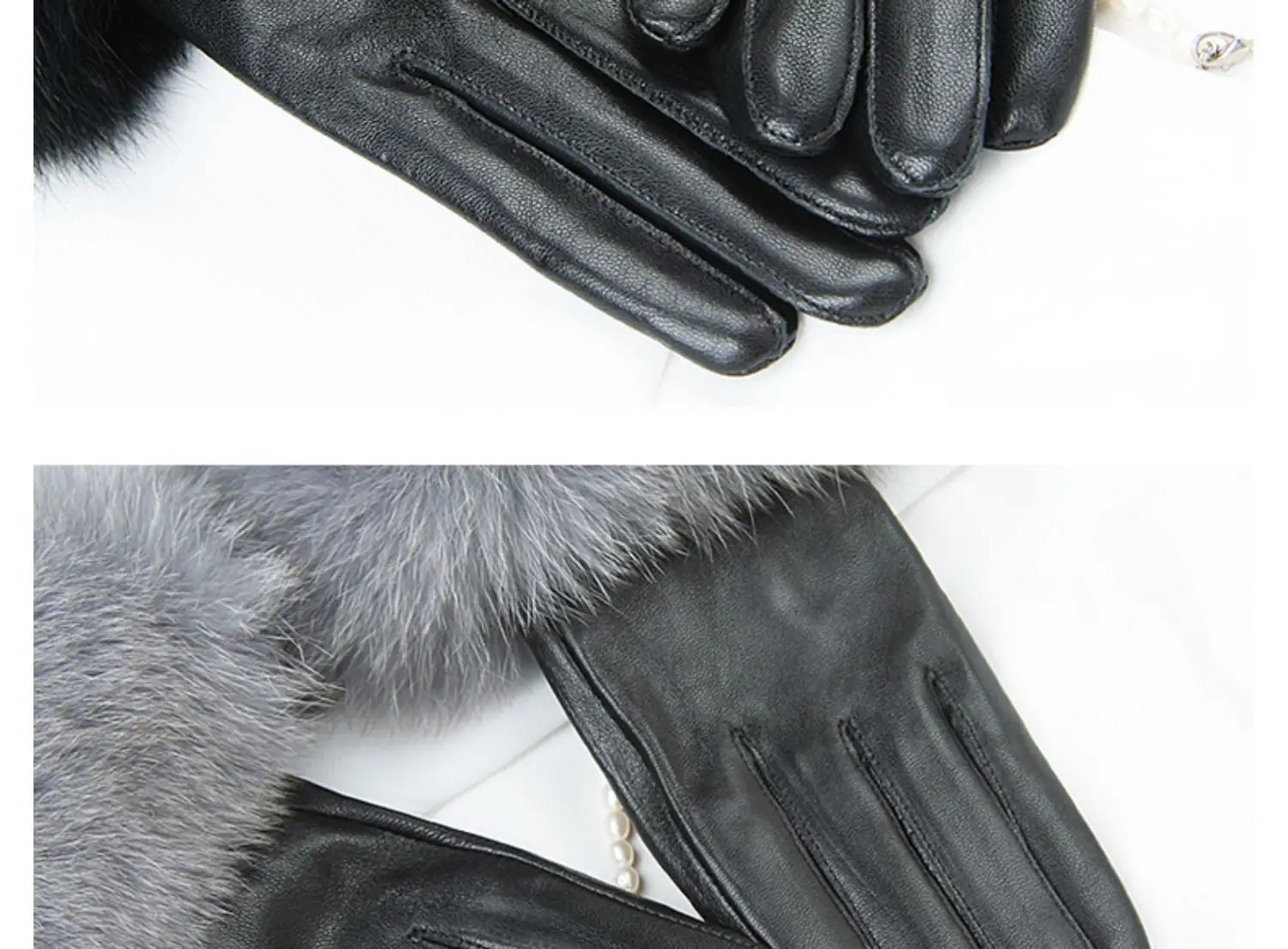 Sheepskin Natural Fox Fur Trimming Gloves Women's Genuine Leather Wrist Warmer Glove Winter Warm Fashion Mittens Fleece Lining