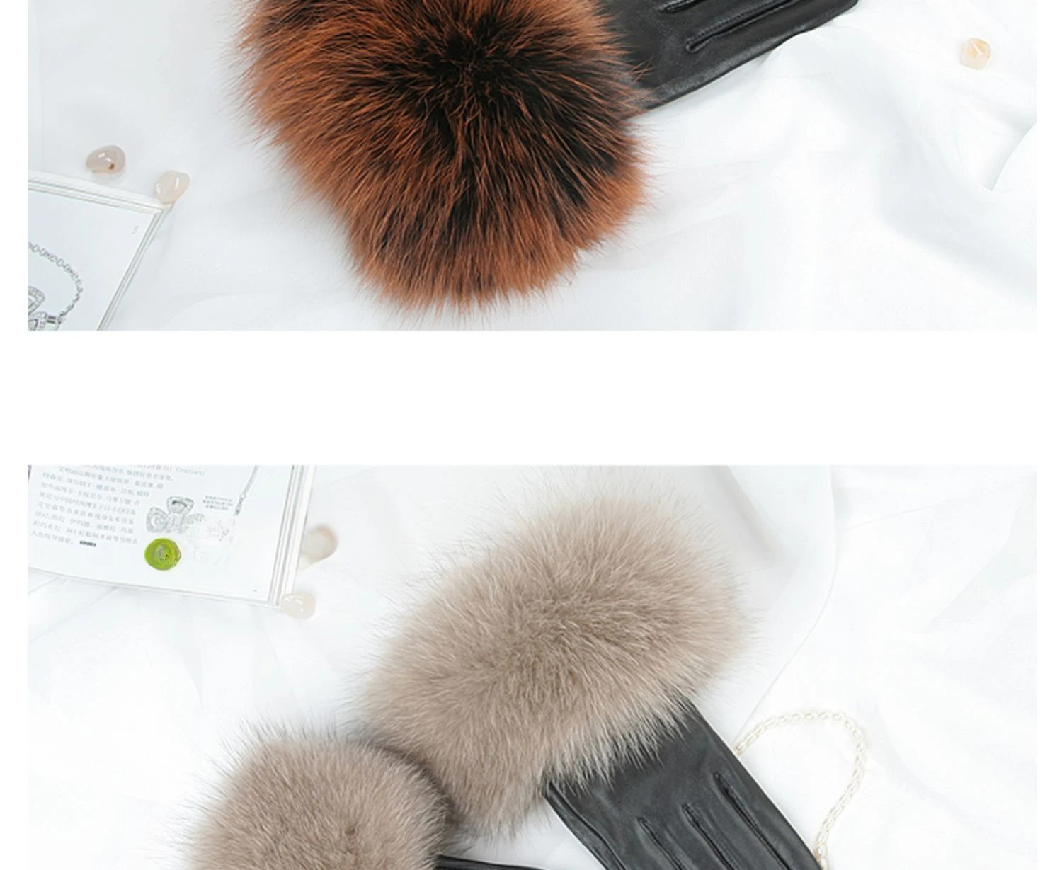 Sheepskin Natural Fox Fur Trimming Gloves Women's Genuine Leather Wrist Warmer Glove Winter Warm Fashion Mittens Fleece Lining