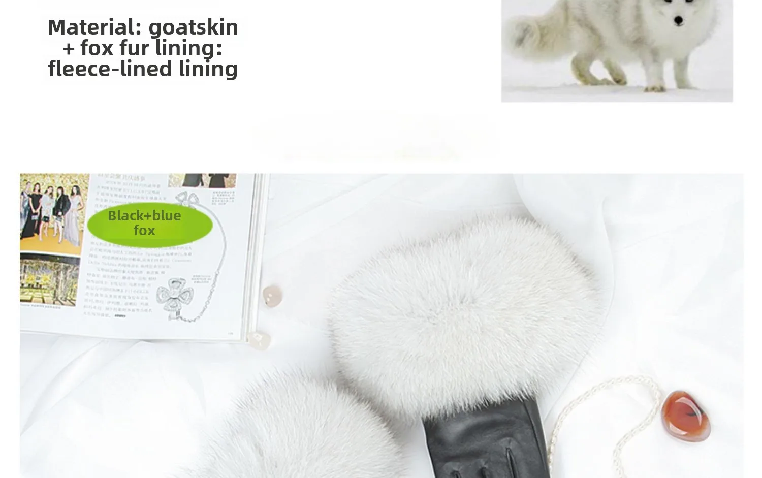 Sheepskin Natural Fox Fur Trimming Gloves Women's Genuine Leather Wrist Warmer Glove Winter Warm Fashion Mittens Fleece Lining