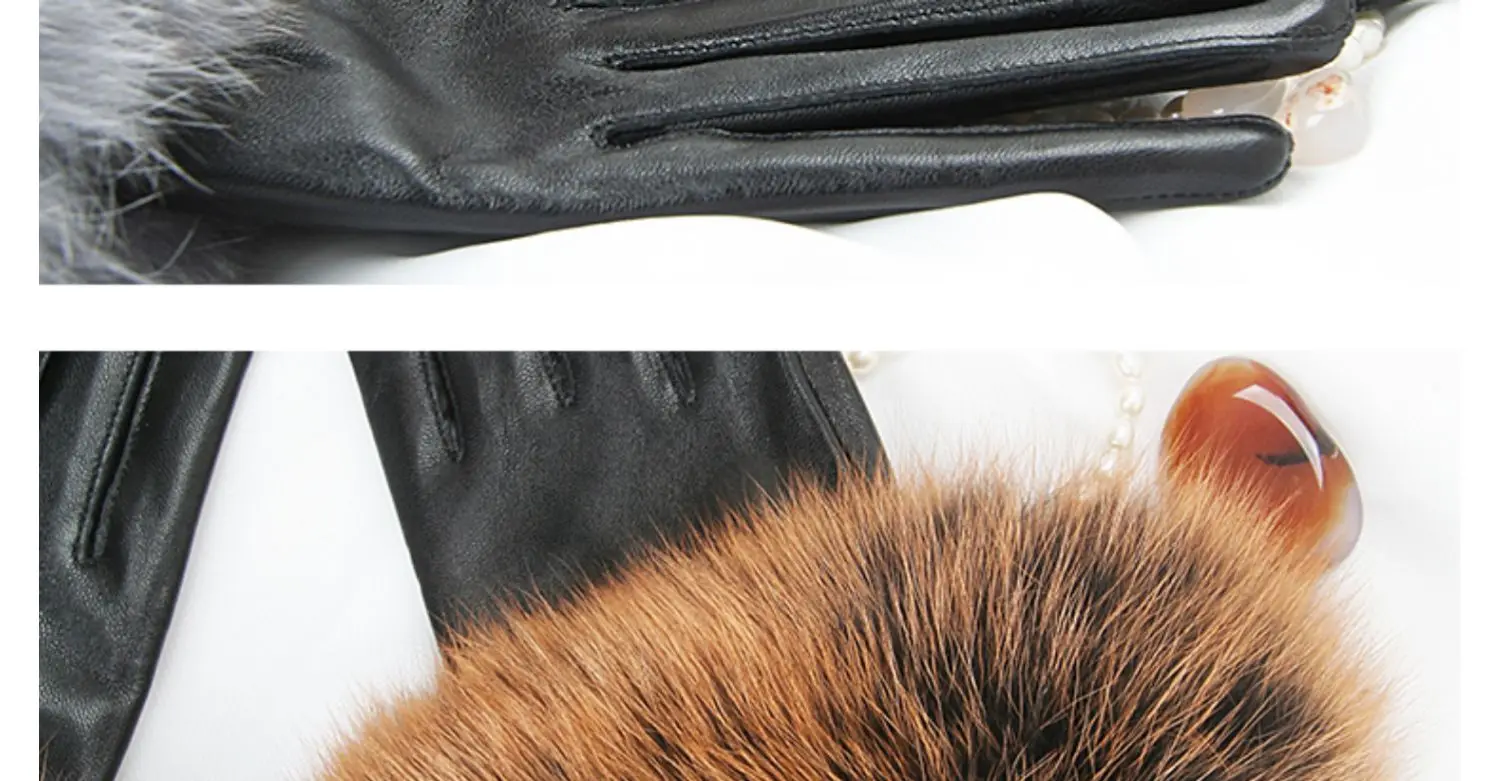 Sheepskin Natural Fox Fur Trimming Gloves Women's Genuine Leather Wrist Warmer Glove Winter Warm Fashion Mittens Fleece Lining