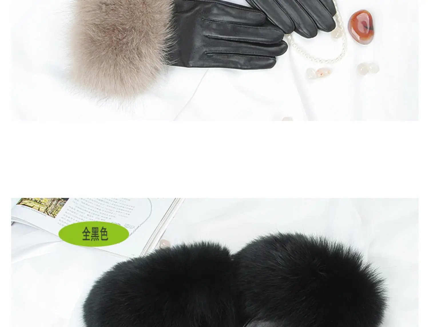 Sheepskin Natural Fox Fur Trimming Gloves Women's Genuine Leather Wrist Warmer Glove Winter Warm Fashion Mittens Fleece Lining
