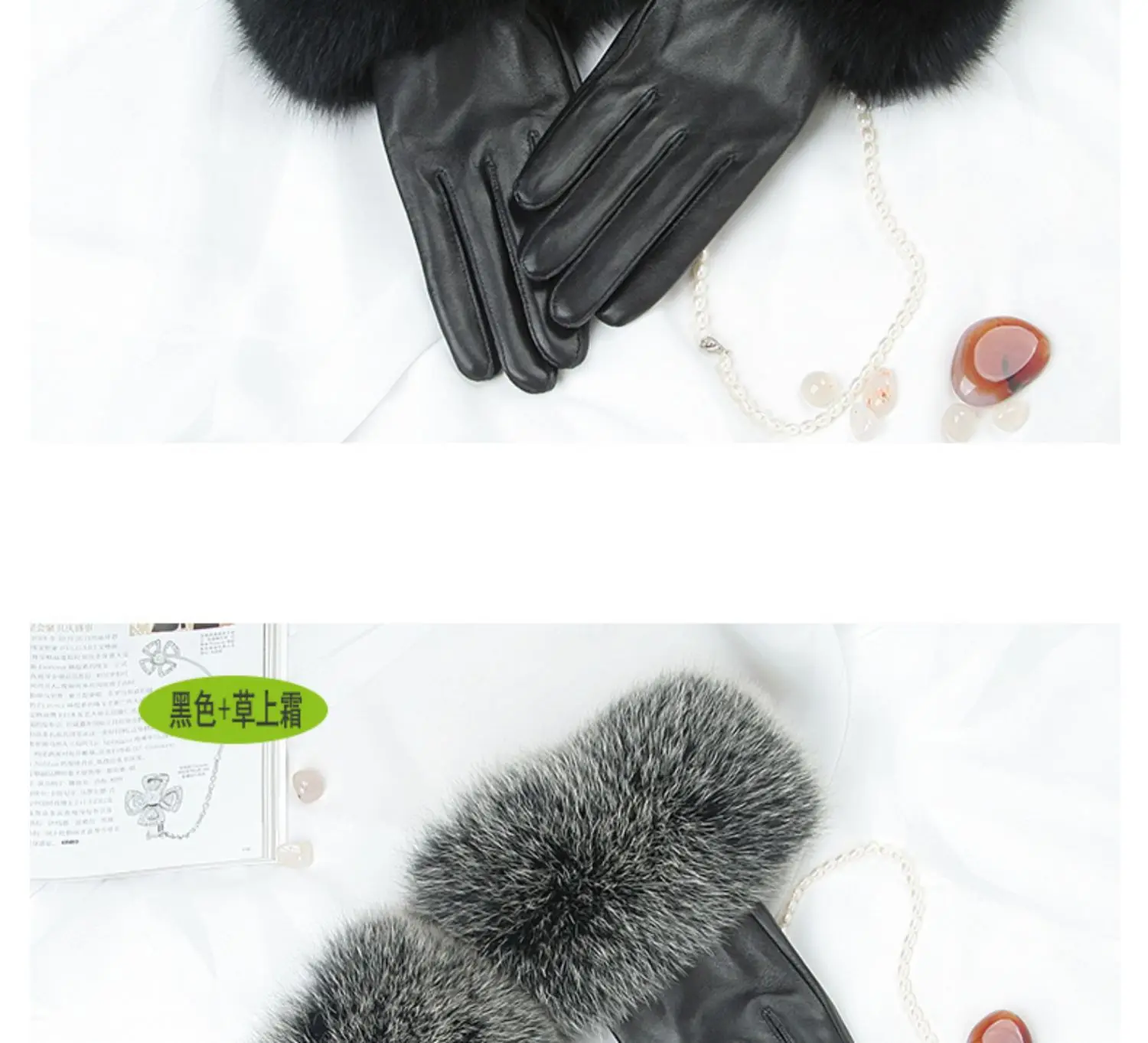 Sheepskin Natural Fox Fur Trimming Gloves Women's Genuine Leather Wrist Warmer Glove Winter Warm Fashion Mittens Fleece Lining