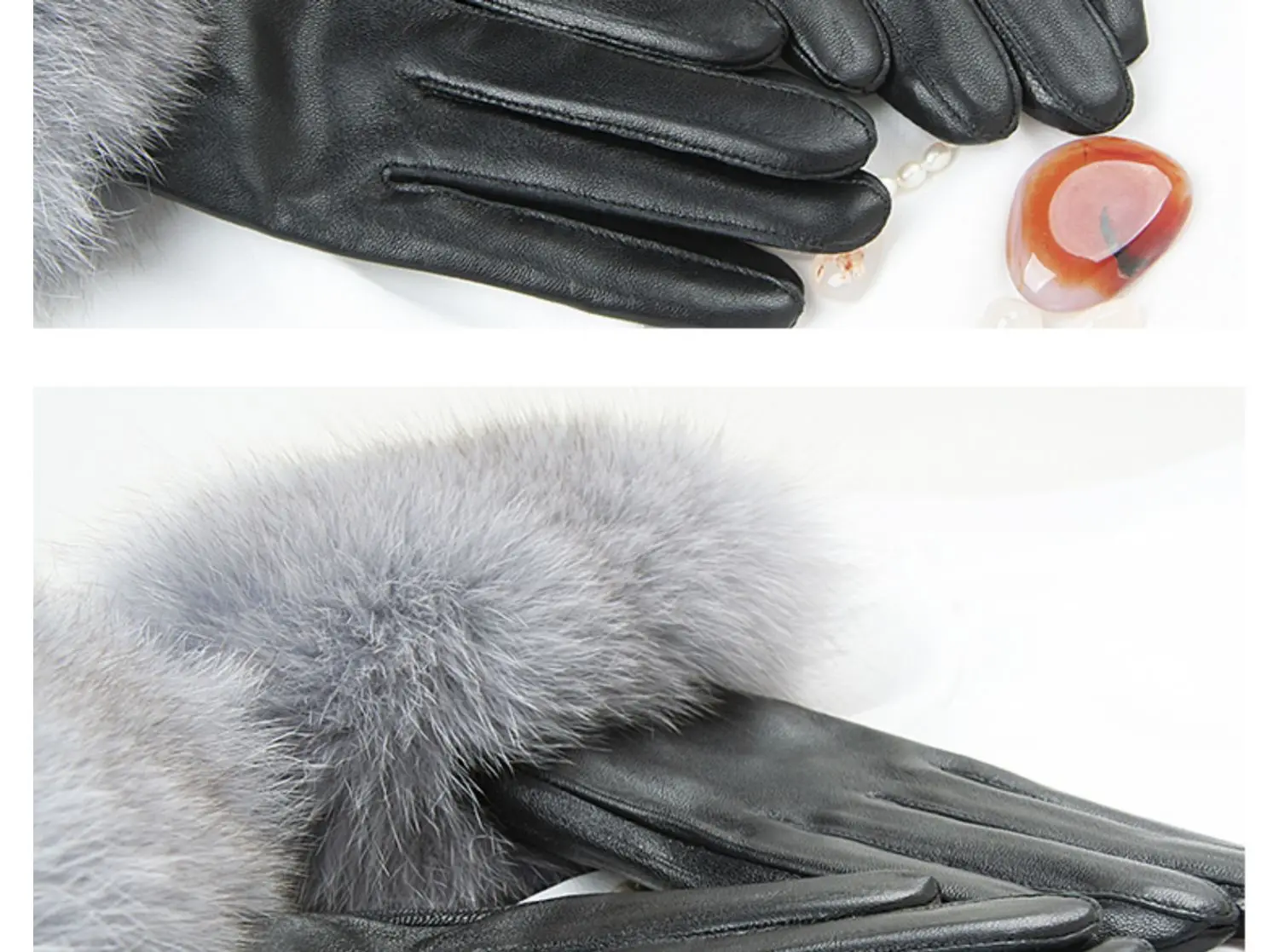 Sheepskin Natural Fox Fur Trimming Gloves Women's Genuine Leather Wrist Warmer Glove Winter Warm Fashion Mittens Fleece Lining