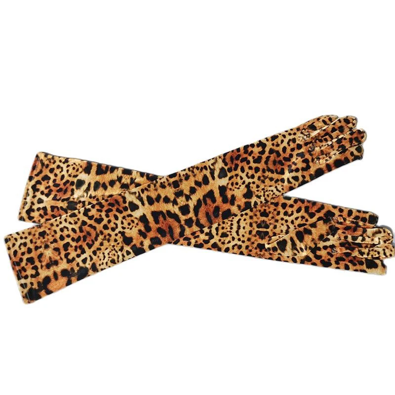 Leopard Print Velvet Women Sexy Long Gloves Fashion Warm Dance Party Evening Dress Cosplay Stage Performance Accessories